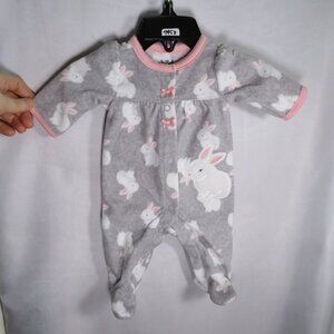 Baby Rabbit Bunny Fleece Footed Sleeper Carter's Pink & Gray Preemie